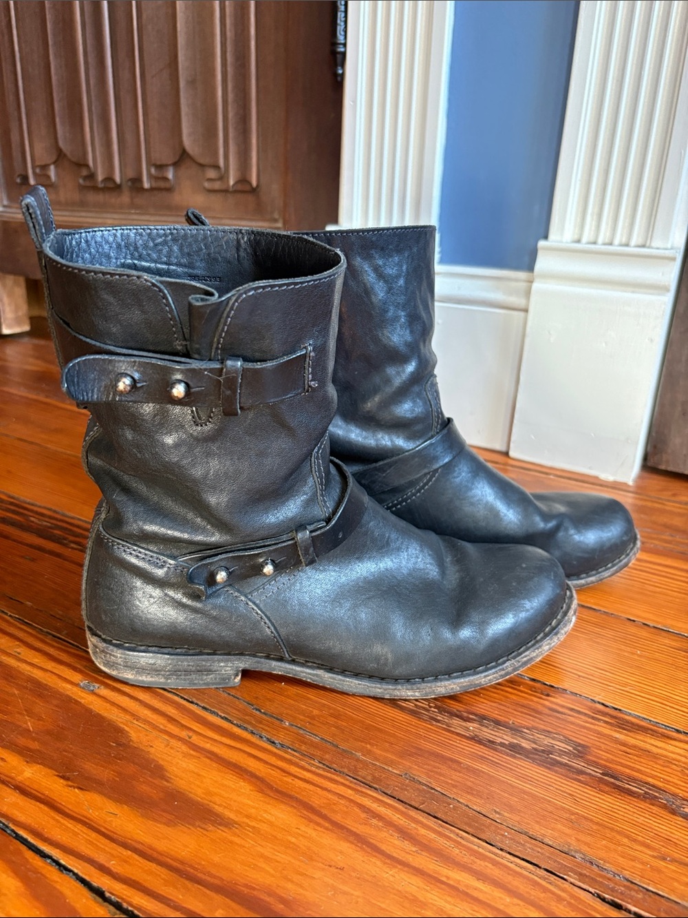 Rag & Bone Black Leather Slouch Moto Combat Boots US 9.5